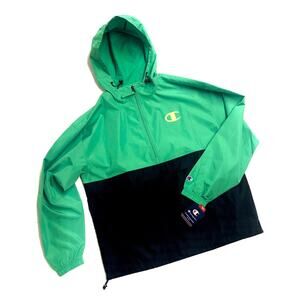 Champion Hooded Windbreaker Mens Sz L Anorak Half Zip Jacket Pullover ColorBlck